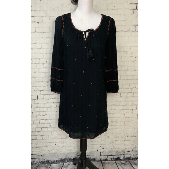 Madewell Women Black Sheath Dress Sz XXS Sweetheart Neck Ballon Sleeves Long E1 - Picture 2 of 12